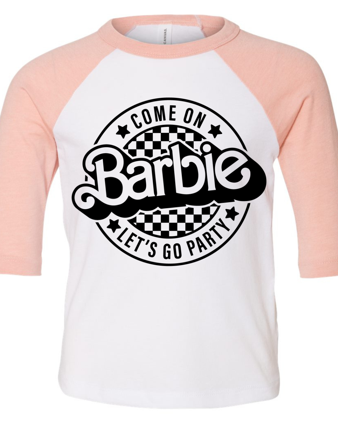 Barbie Lets Go Party Logo (Black) Three Quarter Sleeve Toddler Tee