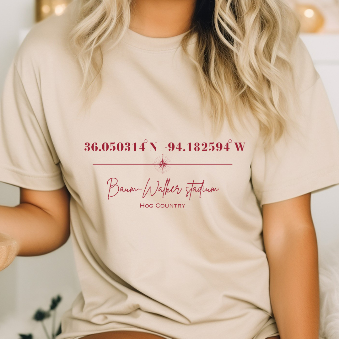 Baum-Walker Stadium Coordinates Arkansas Razorback Baseball Adult Tee (Red)