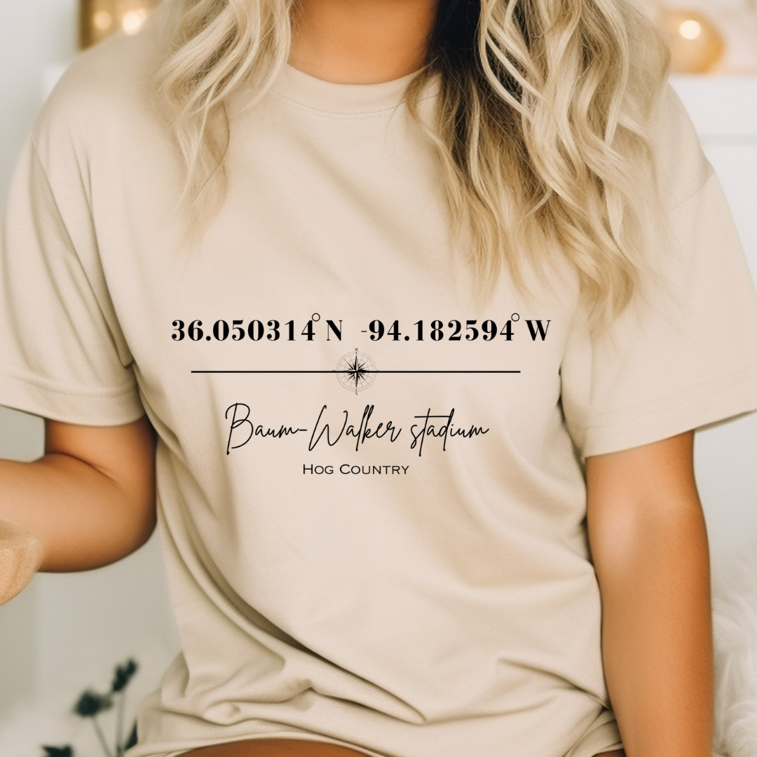 Baum-Walker Stadium Coordinates Arkansas Razorback Baseball Adult Tee (Black)