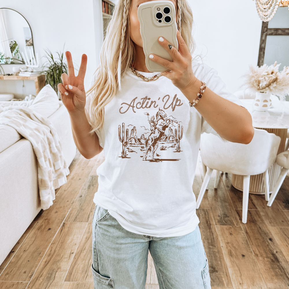 Acting Up Cowgirl Western Adult Graphic Tee