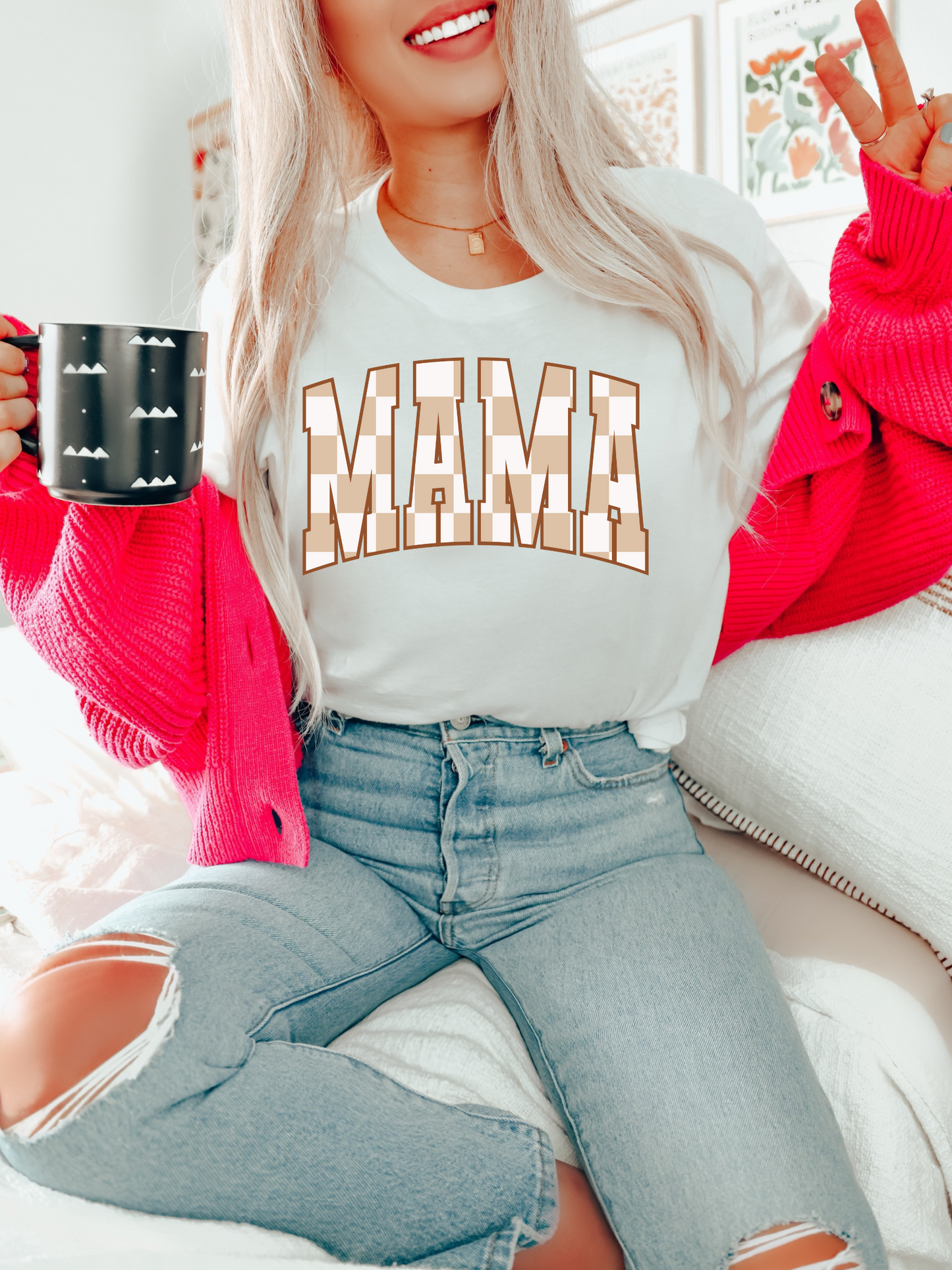 Mama Brown Checkered Adult Graphic Tee