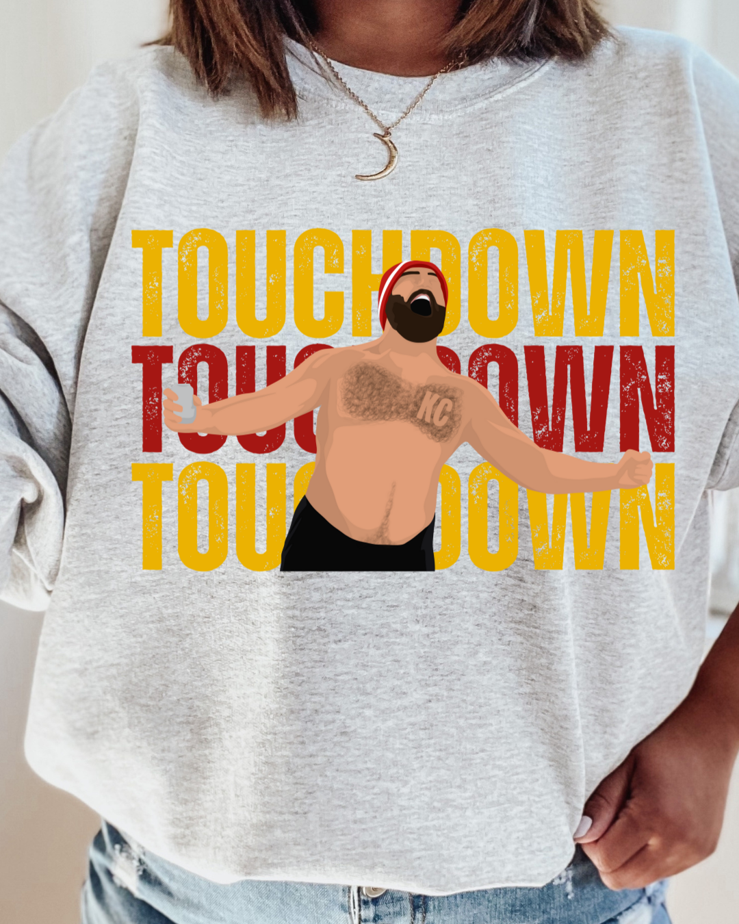 Touchdown Shirtless Jason Kelce Chiefs NFL X Taylor Crewneck Pullover