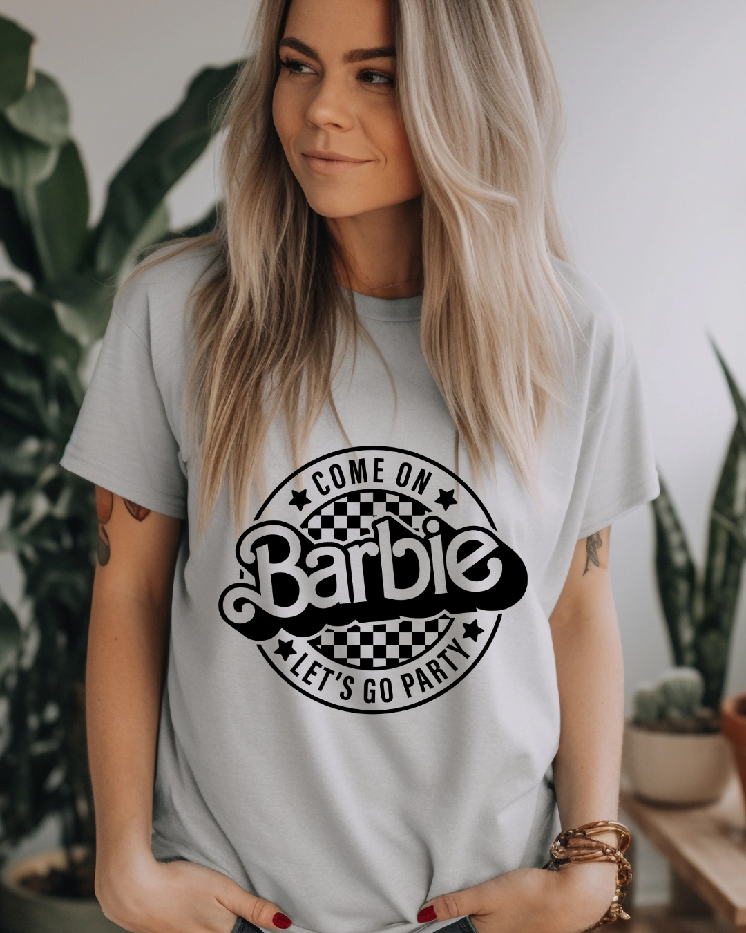 Barbie Lets Go Party Logo Adult Tee (Black)