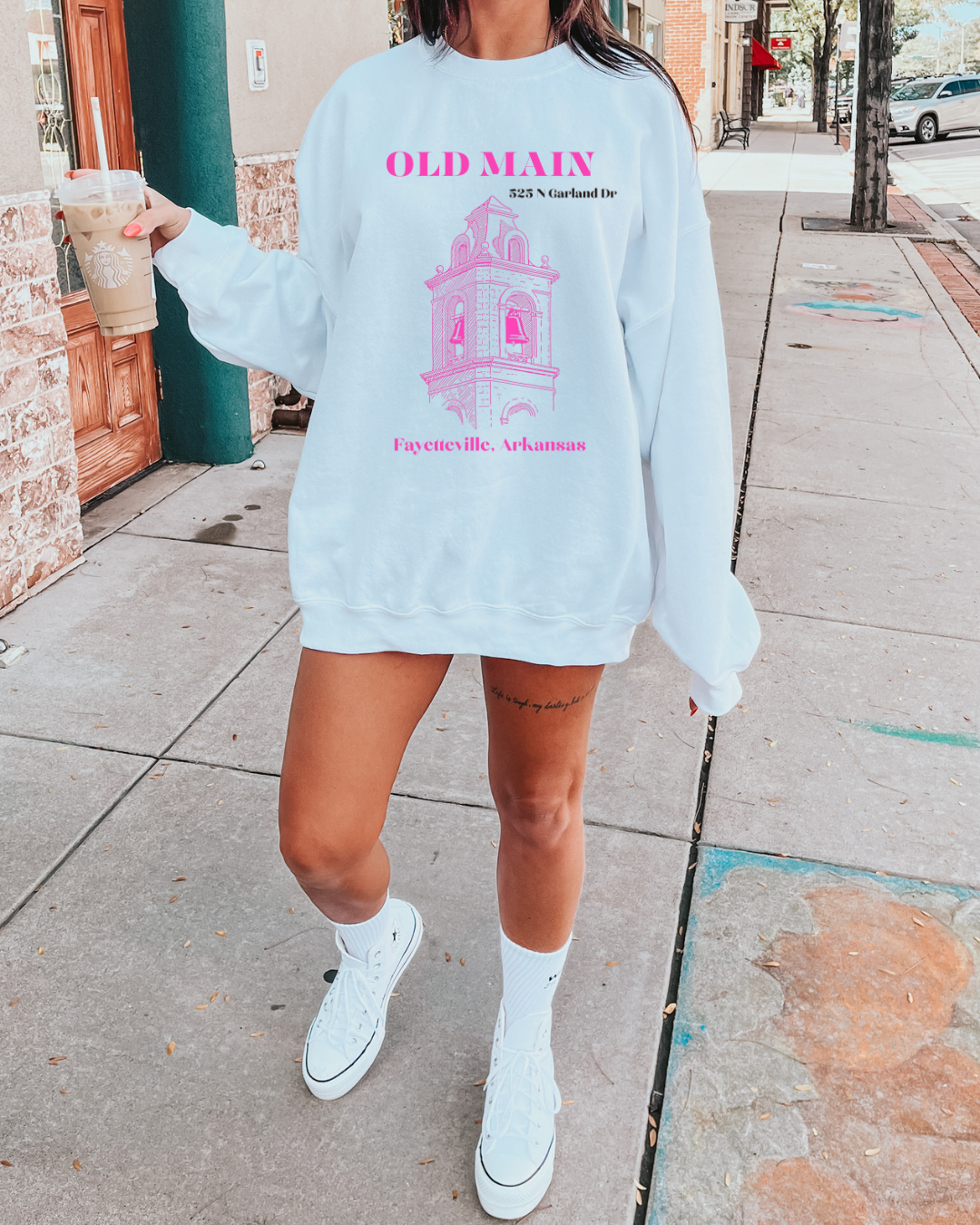 Pink Old Main Arkansas Crewneck Pullover