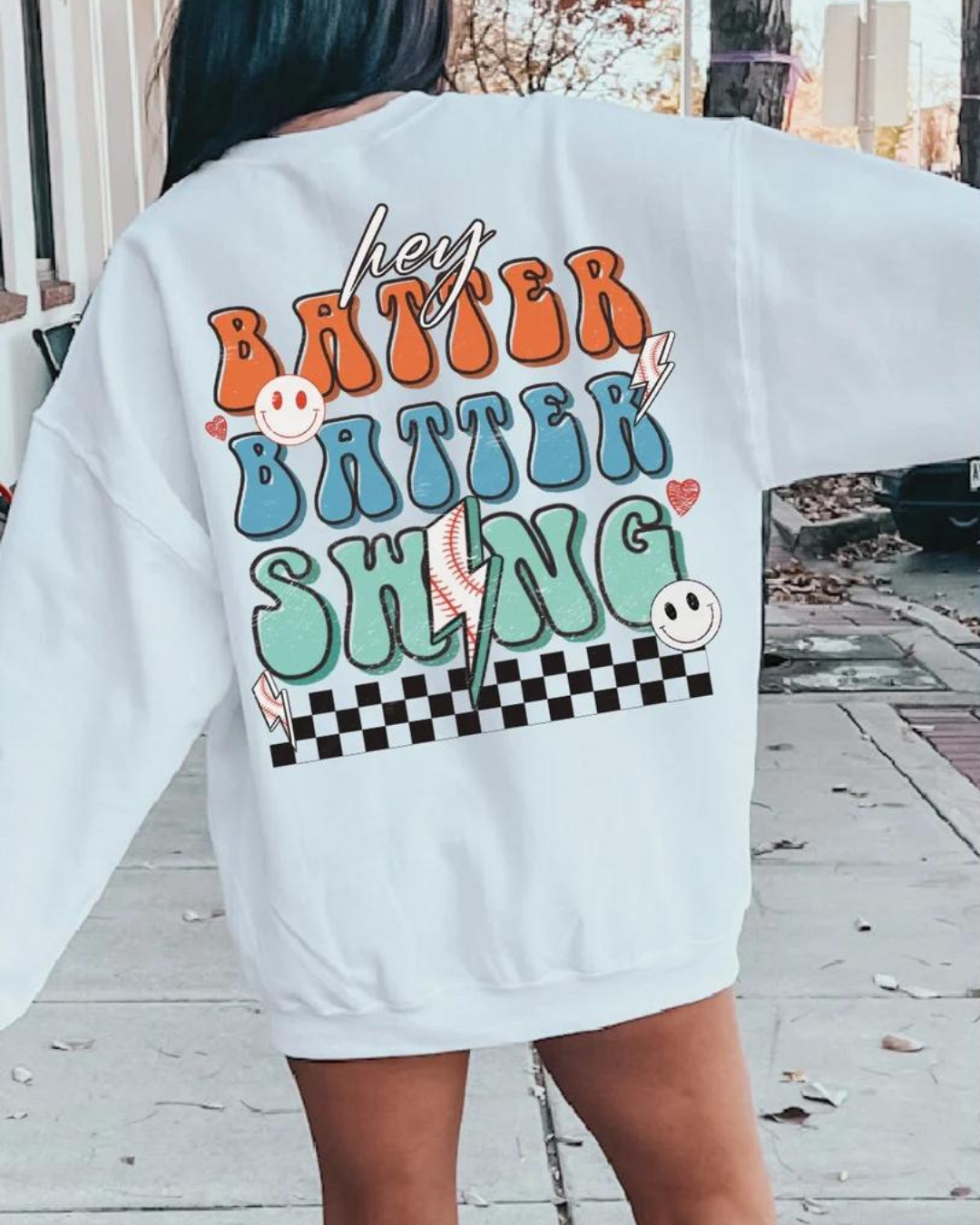 Hey Batter Batter Swing Adult Crewneck Pullover