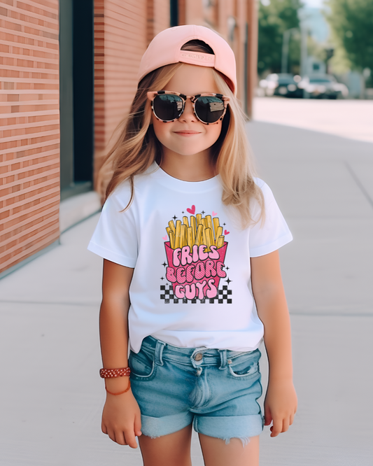 Fries Before Guys Checkered Youth Graphic Tee