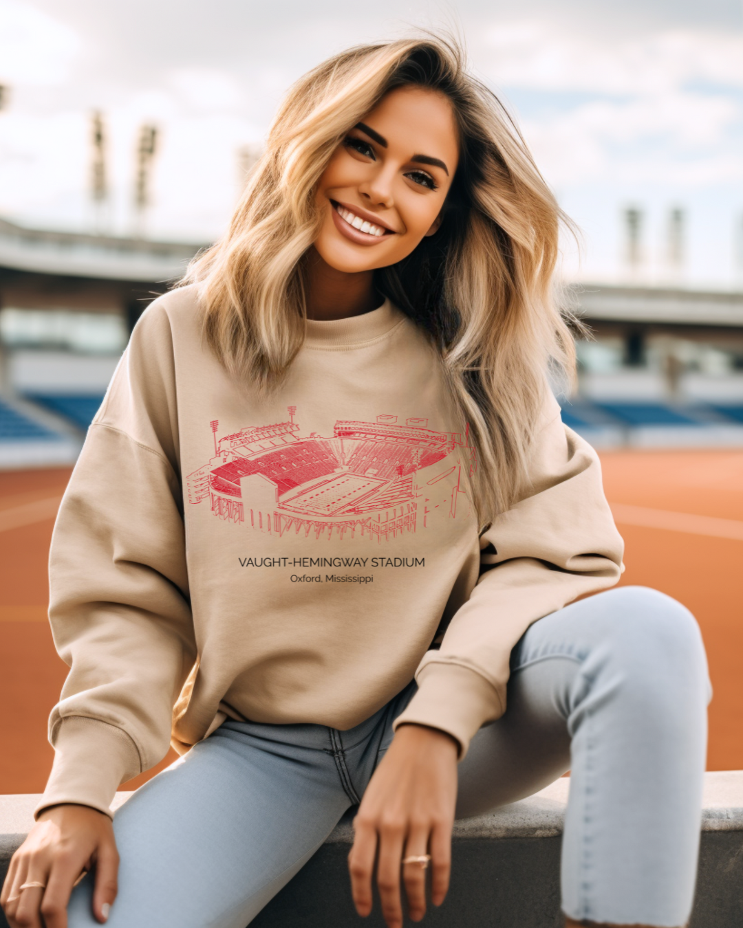 Vaught Hemingway Stadium Mississippi Adult Crewneck Pullover