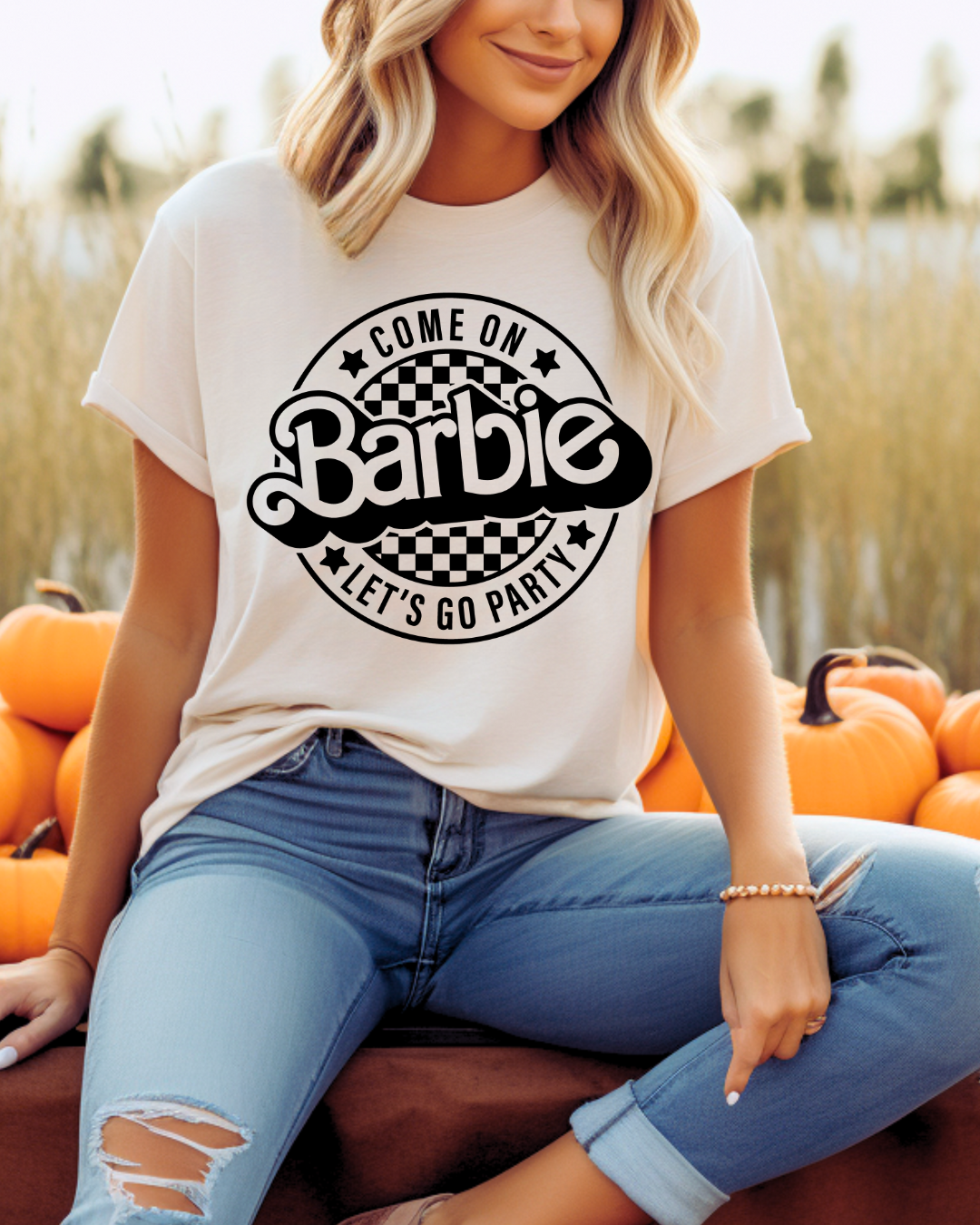 Barbie Lets Go Party Logo Adult Tee (Black)