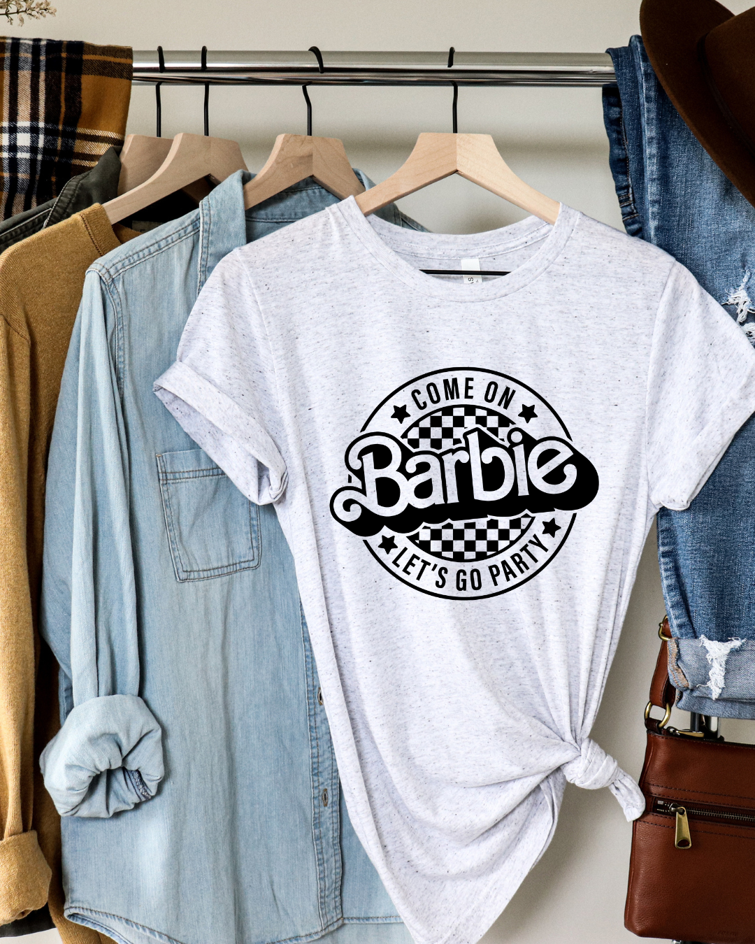 Barbie Lets Go Party Logo Adult Tee (Black)