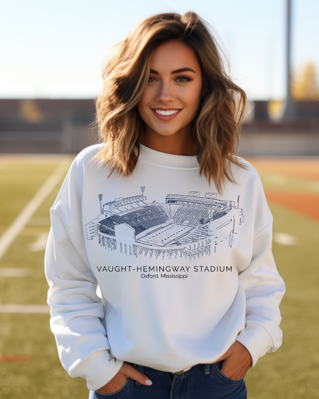 Vaught Hemingway Stadium Mississippi Adult Crewneck Pullover