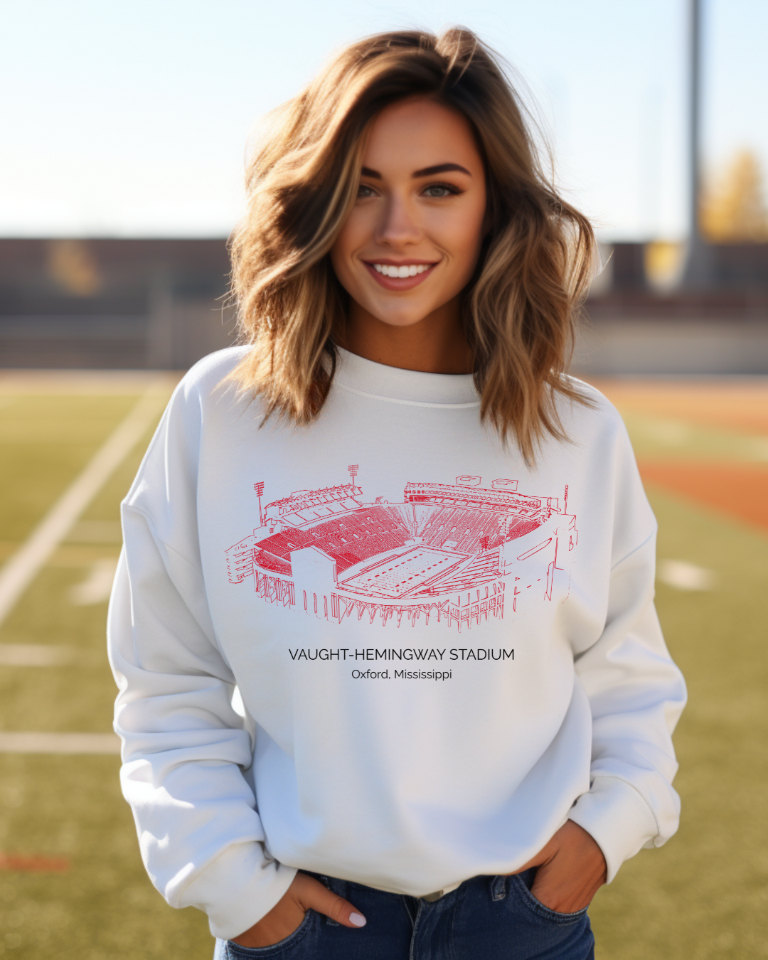 Vaught Hemingway Stadium Mississippi Adult Crewneck Pullover