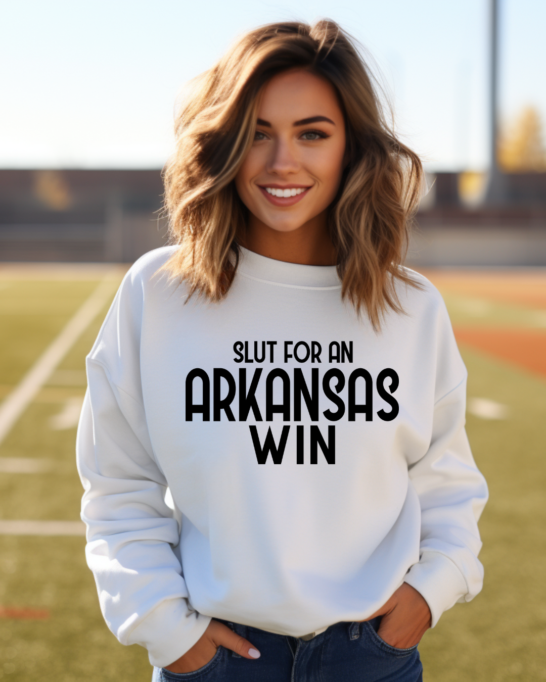 Slut For An Arkansas Win Crewneck Pullover (Black)
