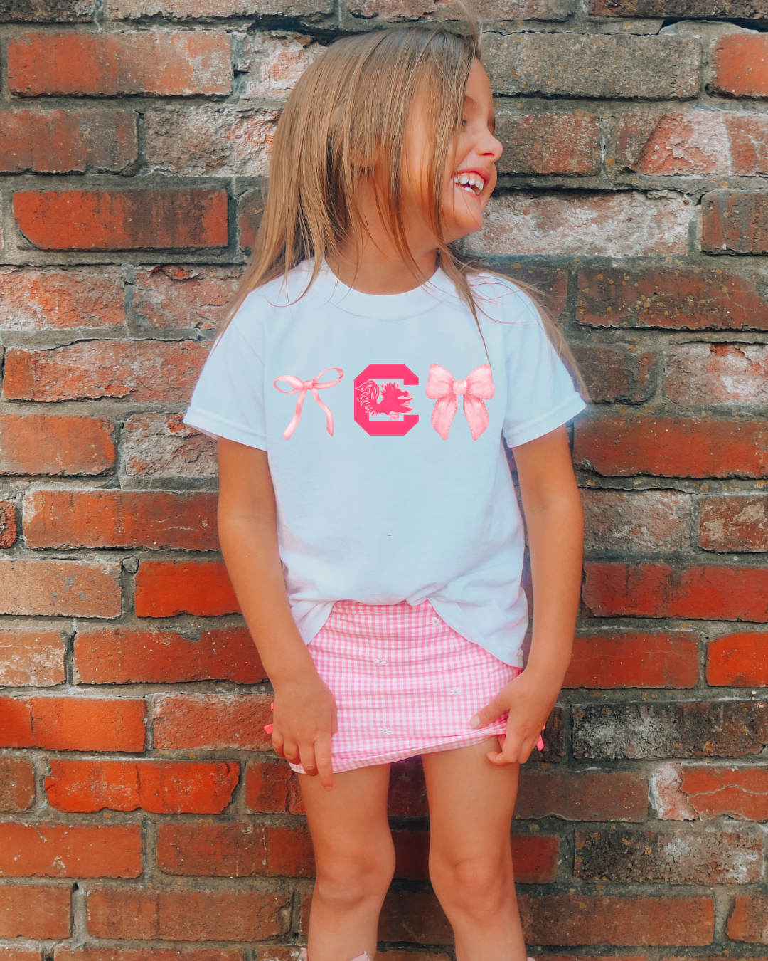 South Carolina Gamecock Pink Bows Youth Graphic Tee (PINK)