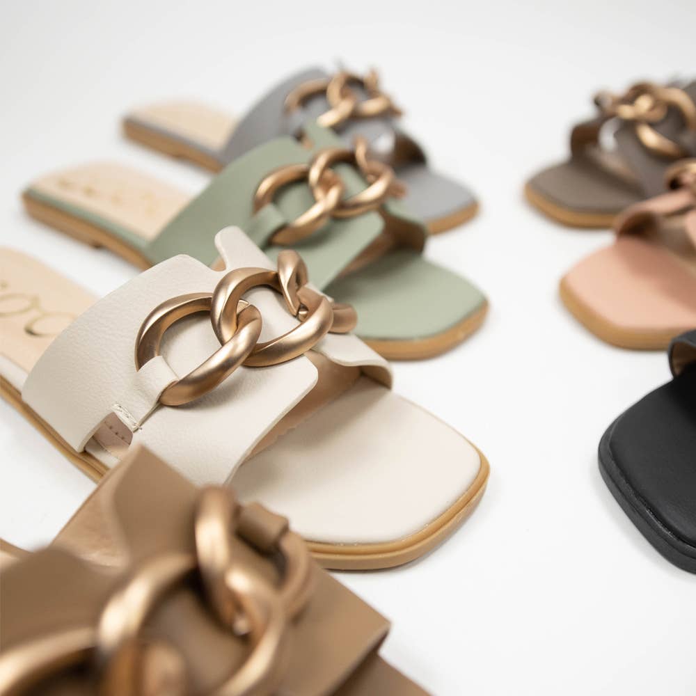 Off the Chain Slide Sandals in Taupe