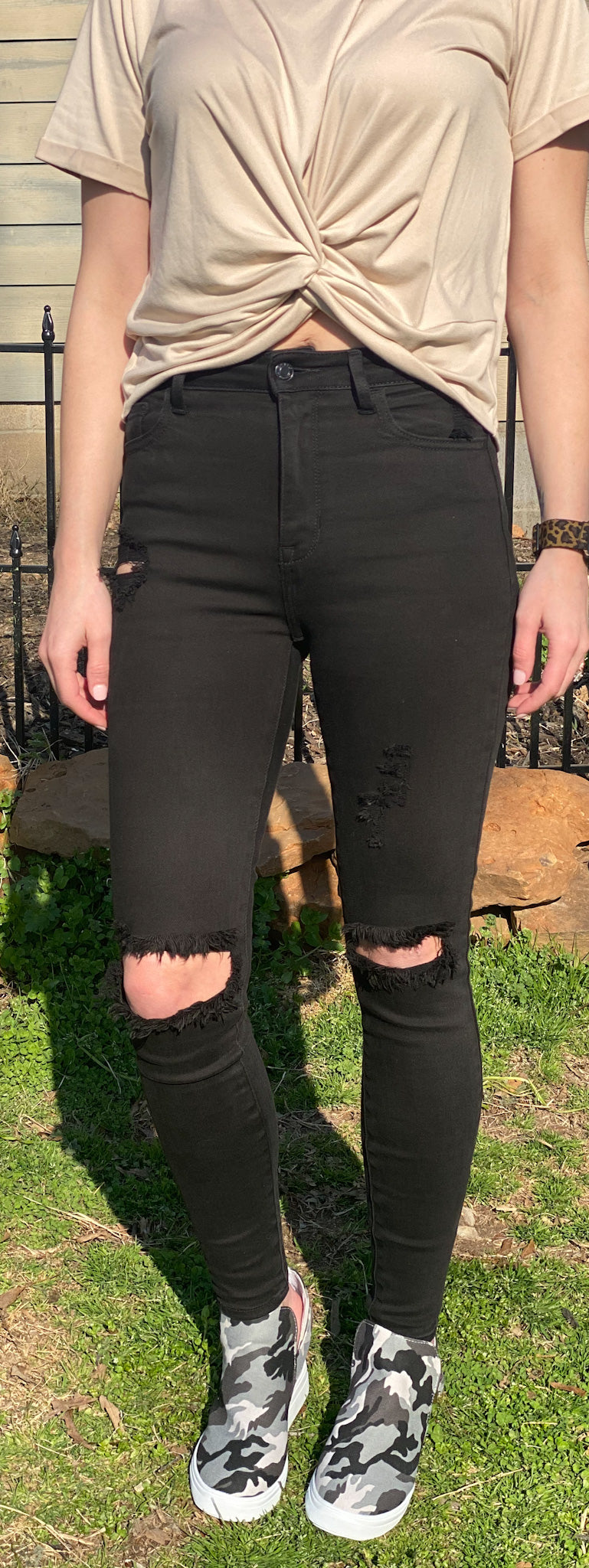 Black Vintage Inspired Shredded Jeans
