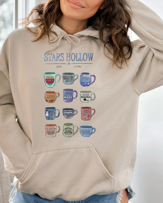 Stars Hollow Coffee Cups Gilmore Girl Adult Hoodie (Colorful)