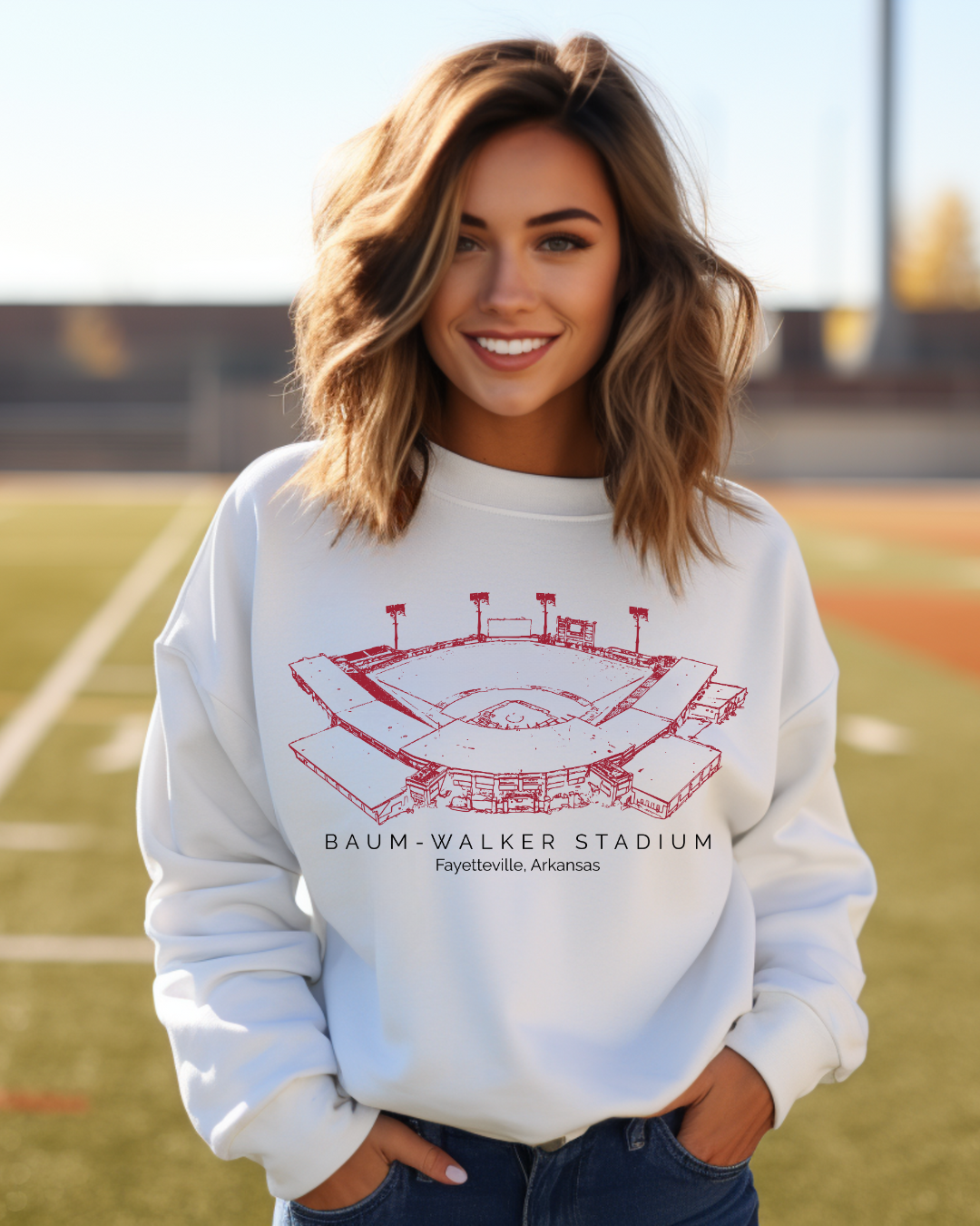 Baum-Walker Arkansas Razorback Stadium Adult Crewneck Pullover (Red)