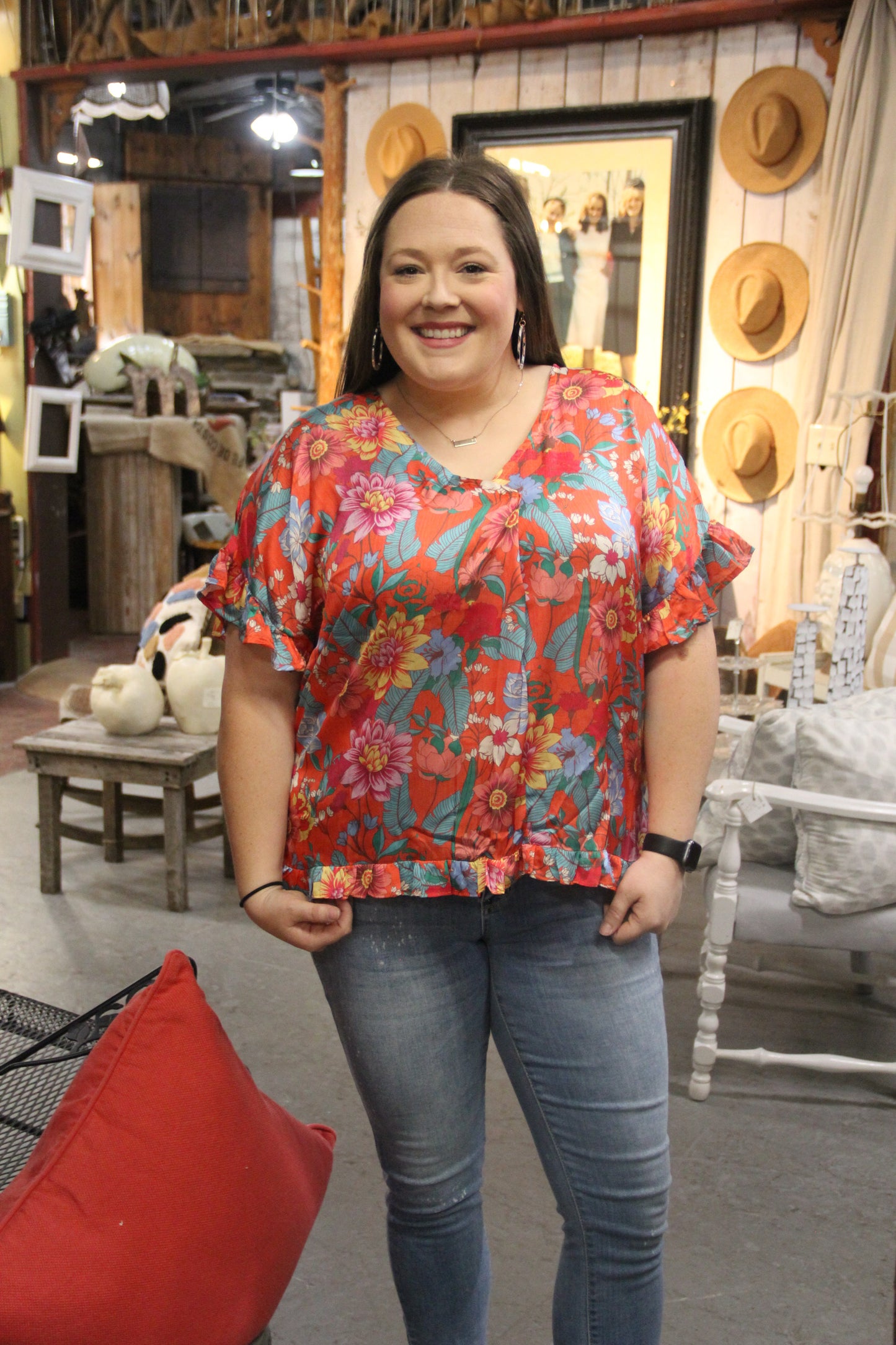 On a Spending Spree Floral Blouse in Coral