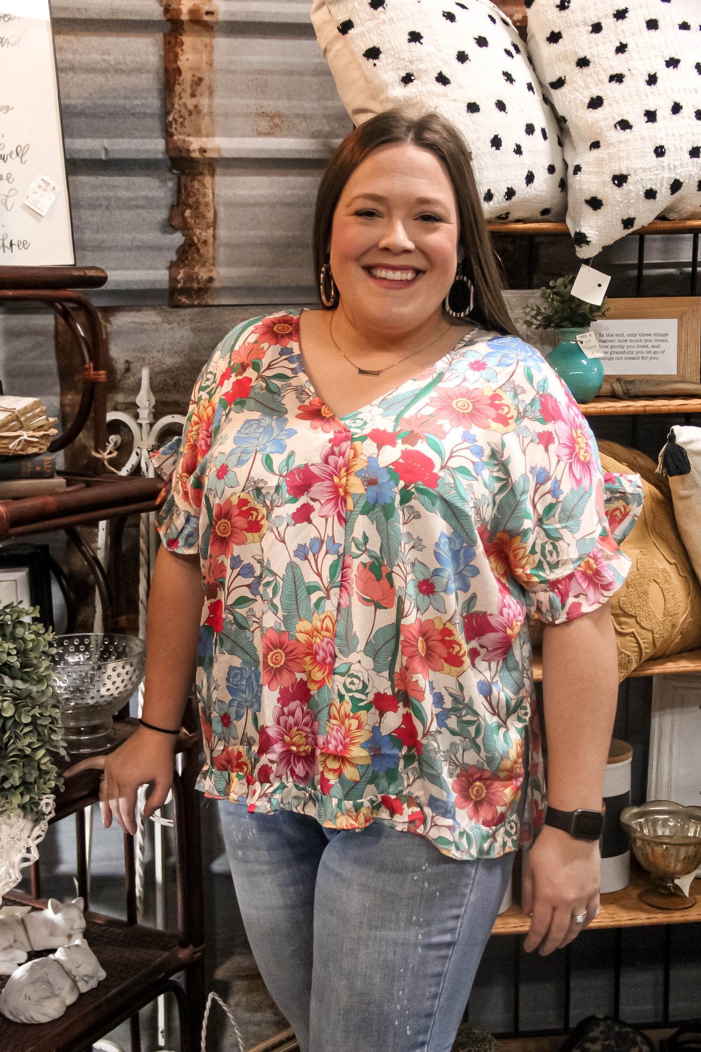 On a Spending Spree Floral Blouse in Pearl