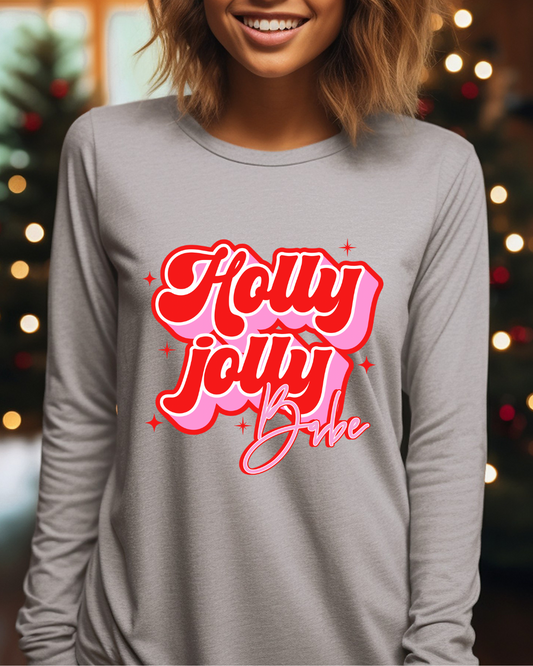 Holly Jolly Babe Christmas Adult Long Sleeve Tee