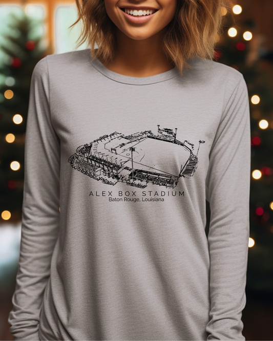 Alex Box Stadium Louisiana Adult Long Sleeve Tee (Black)