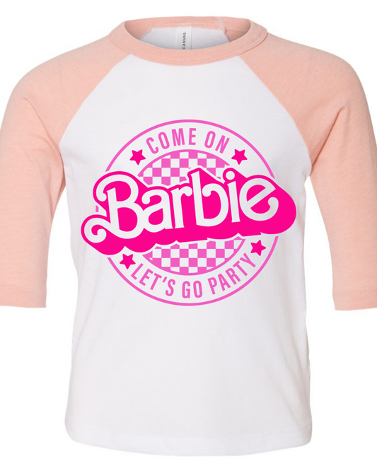 Barbie Lets Go Party Logo (Pink) Three Quarter Sleeve Toddler Tee