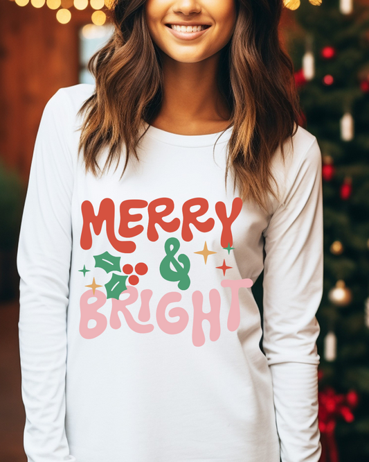 Merry & Bright Mistletoe Christmas Adult Long Sleeve Tee