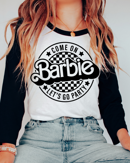 Barbie Lets Go Party Logo (Black) Three Quarter Sleeve Toddler Tee