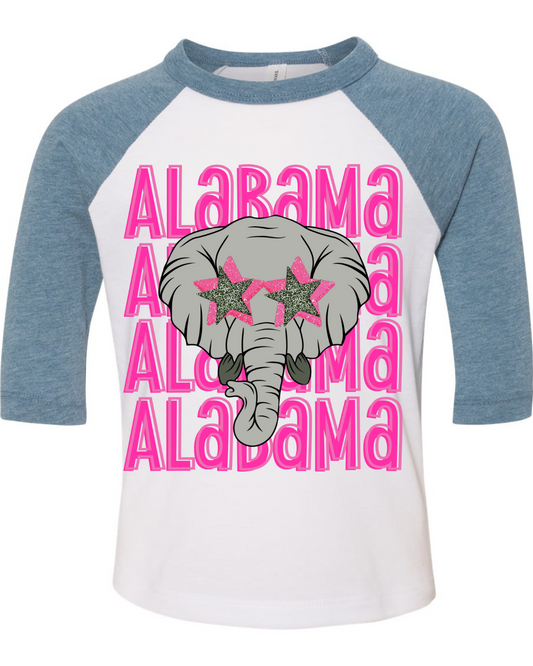 Pink Elephant Alabama Three Quarter Sleeve Toddler Tee