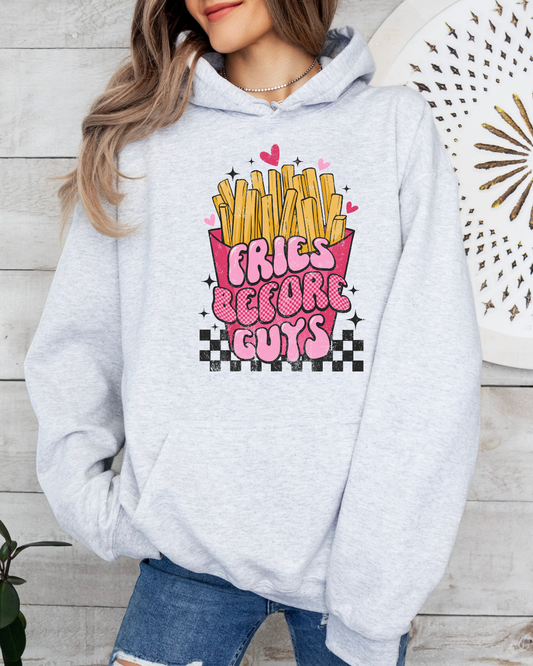 Fries Before Guys Checkered Adult Graphic Hoodie