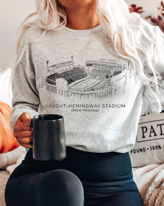 Vaught Hemingway Stadium Mississippi Adult Crewneck Pullover