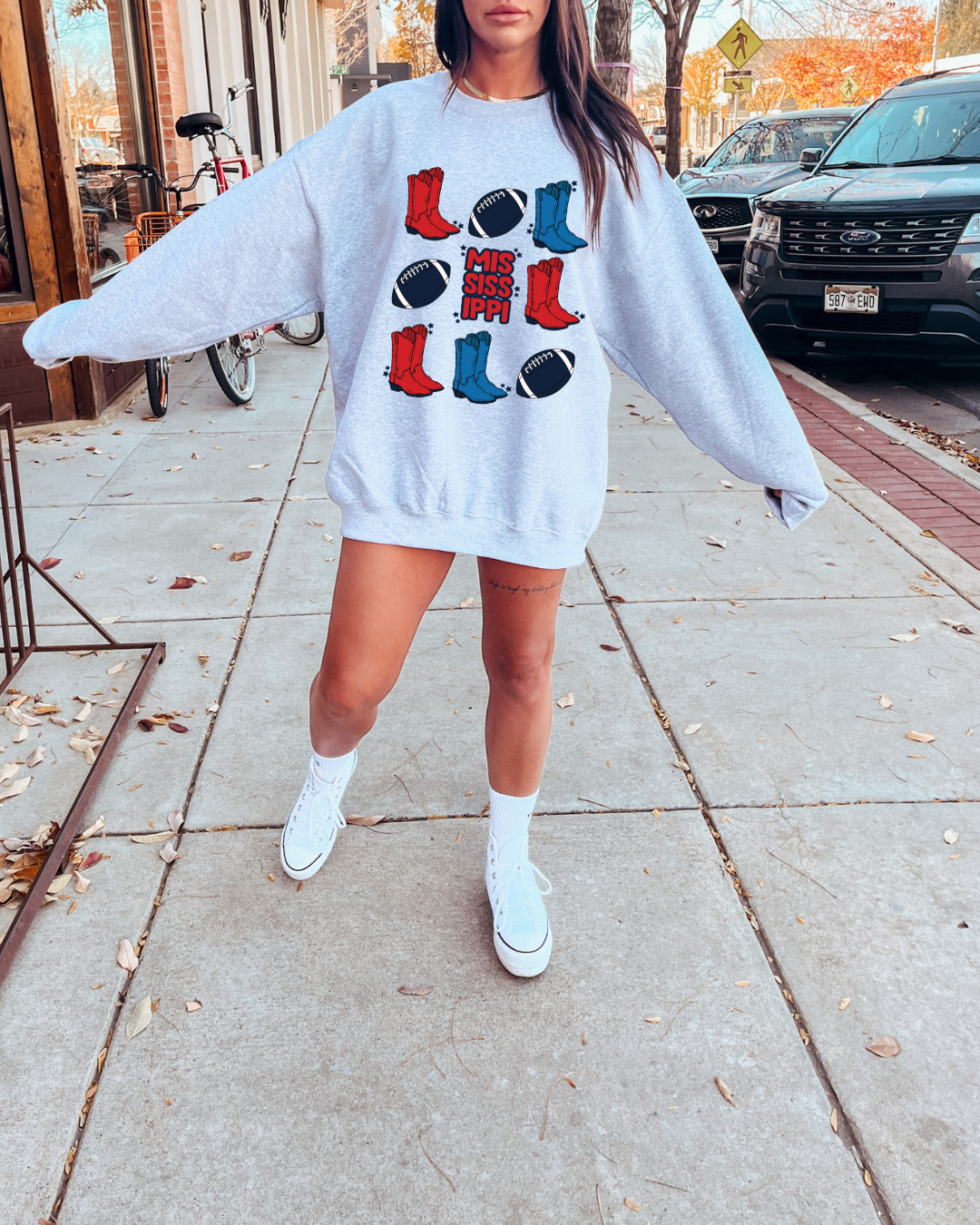 Mississippi Cowboy Boots and Football Adult Crewneck Pullover