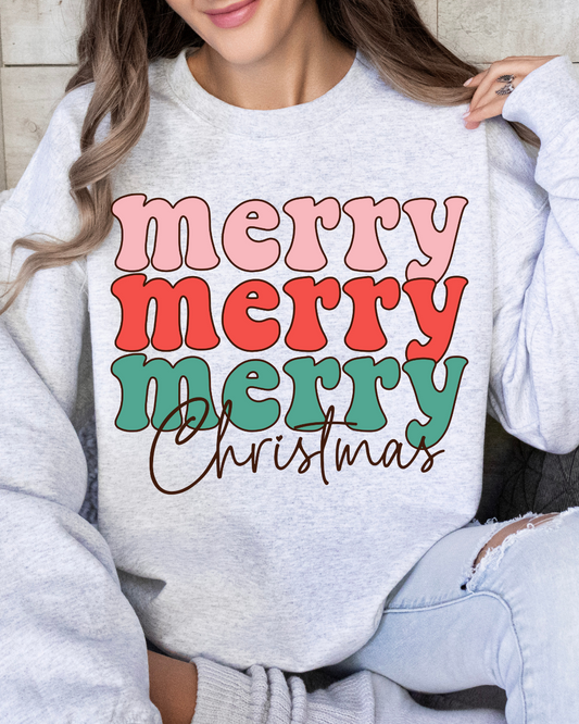 Merry Merry Merry Christmas Adult Crewneck Pullover