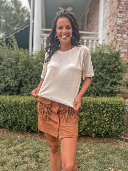 Sweet Like Summer Suede Fringe Mini Skirt