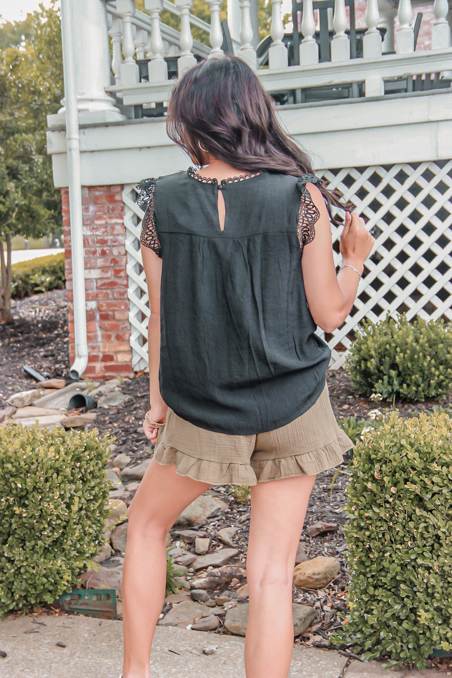 Moments Away Lace Tank Top in Black