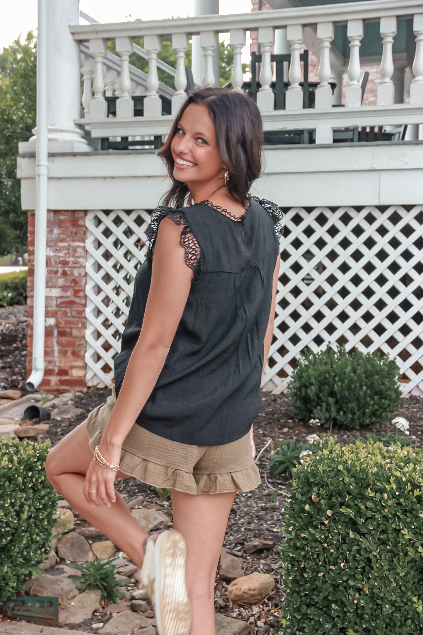 Moments Away Lace Tank Top in Black