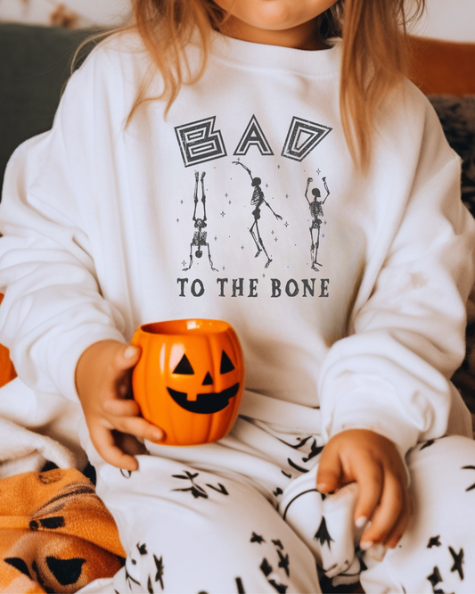 Bad To The Bone Spooky Youth Crewneck Pullover