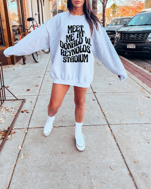 Meet Me At Reynolds Stadium Arkansas Adult Crewneck Pullover (Black)
