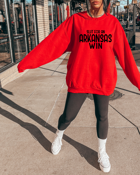 Slut For An Arkansas Win Crewneck Pullover (Black)