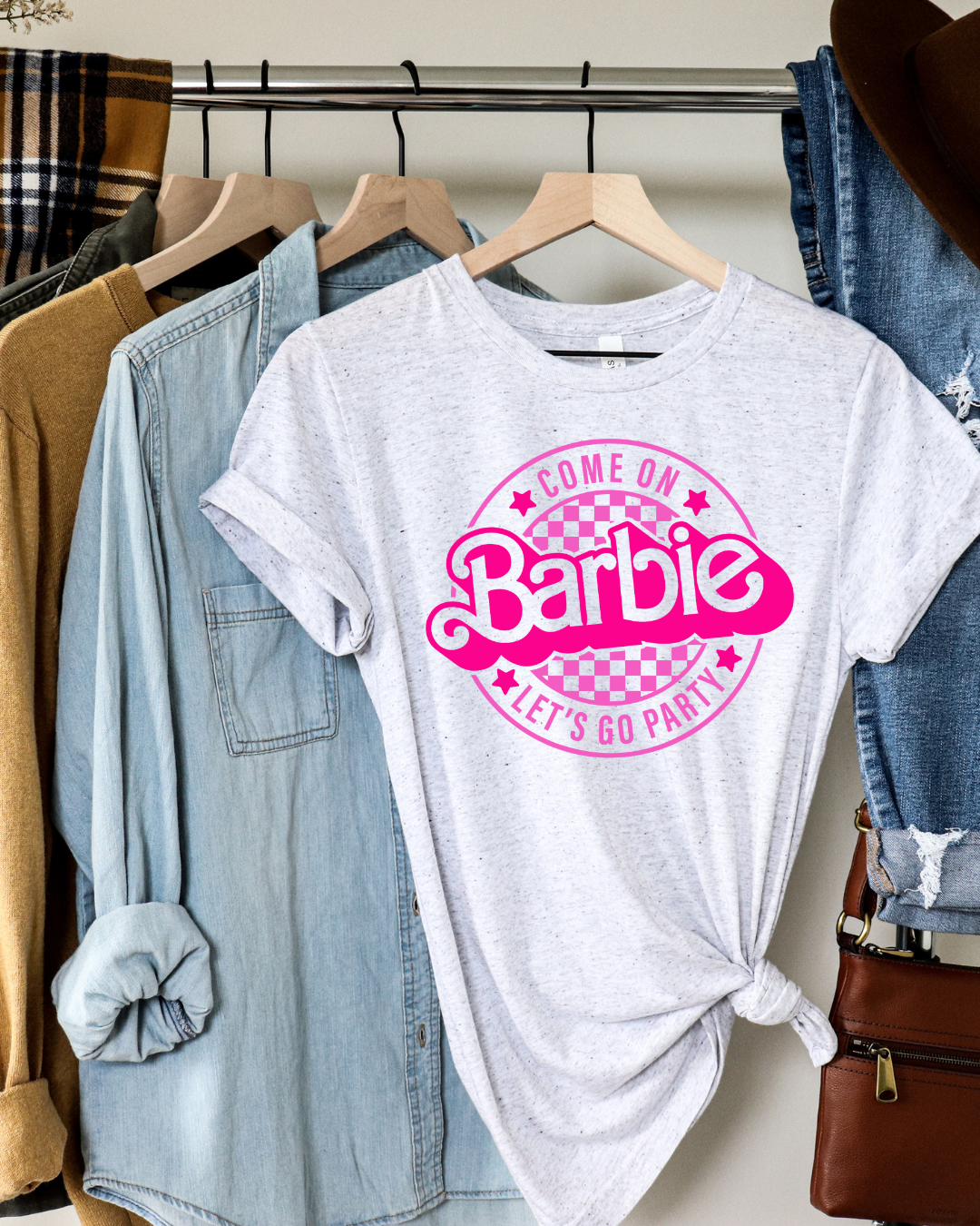 Barbie Lets Go Party Logo Adult Tee (Pink)