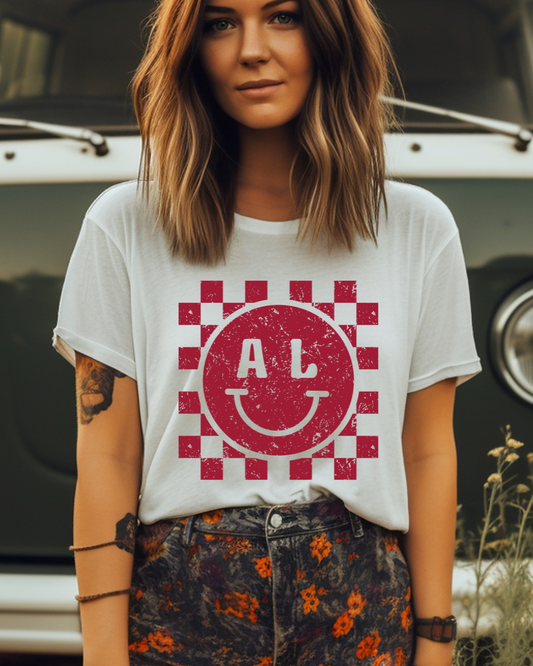 Alabama Checkerboard Smiley Distressed Adult Graphic Tee
