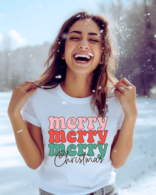 Merry Merry Merry Christmas Adult Tee