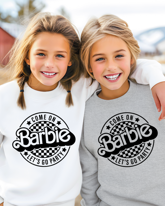 Barbie Lets Go Party Logo Youth Crewneck Pullover (Black)