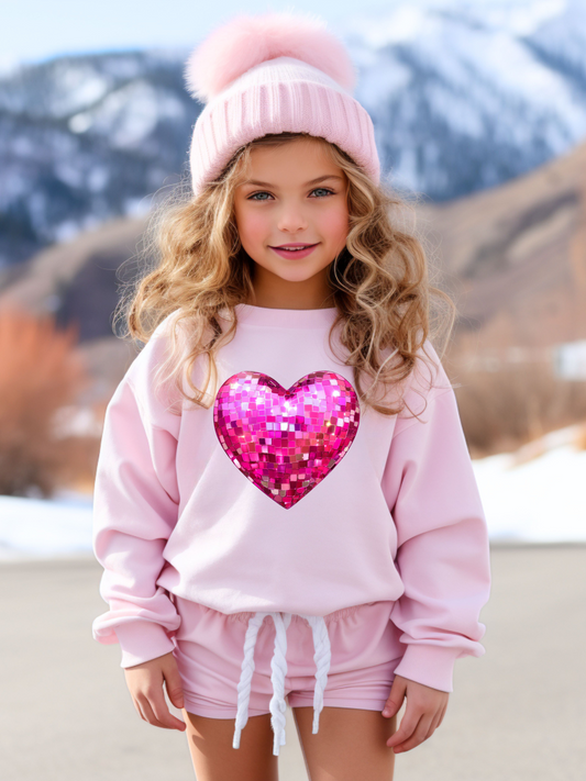 Pink Disco Heart Valentines Youth Graphic Sweatshirt