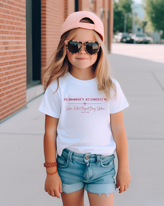 Saban Field at Bryant Denny Stadium Coordinates Alabama Youth Graphic Tee