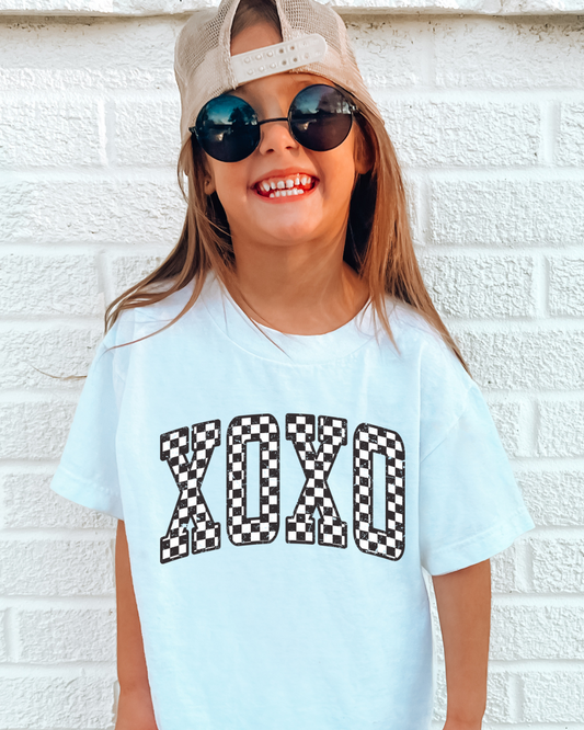 Retro Checkered XOXO Valentines Youth Graphic Tee