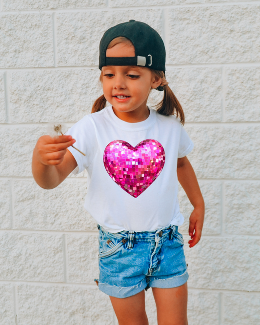 Pink Disco Heart Valentines Youth Graphic Tee
