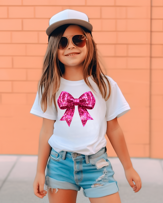 Pink Disco Coquette Bow Valentines Youth Graphic Tee