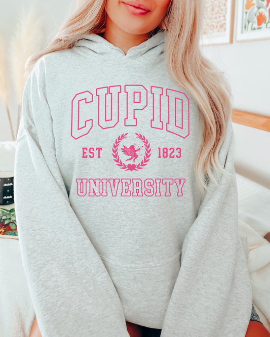 Cupid University Valentines Adult Hoodie