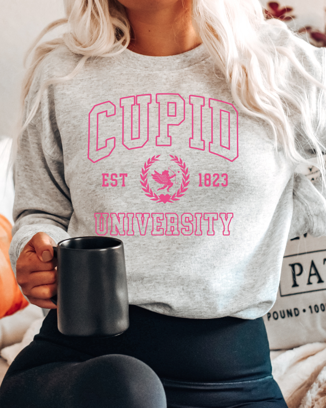 Cupid University Valentines Adult Crewneck Pullover